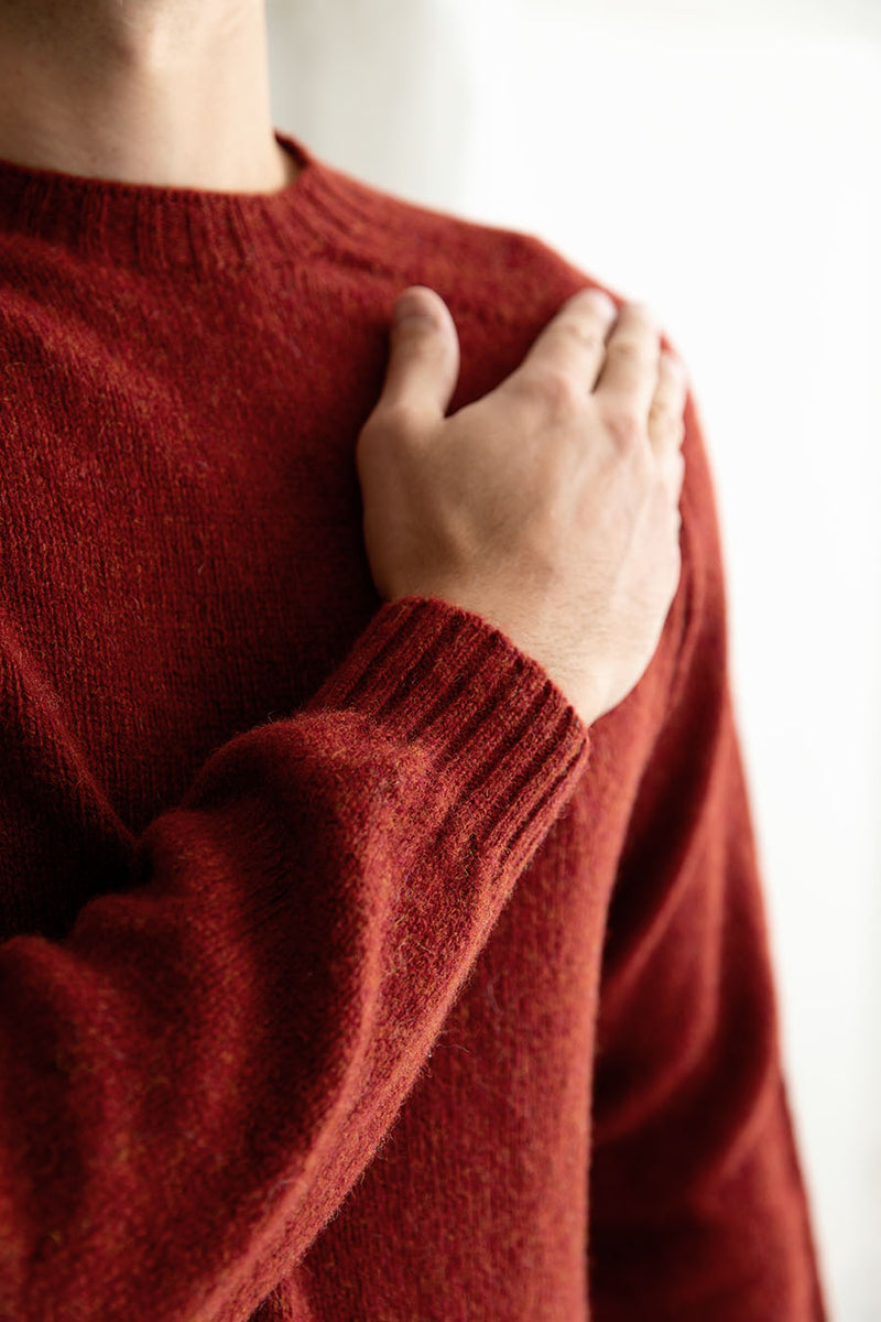 mens red russet shetland wool jumper sweater