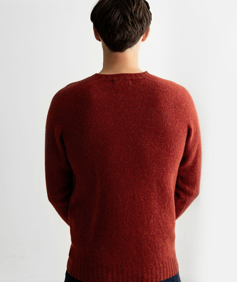 mens red russet shetland wool jumper sweater back