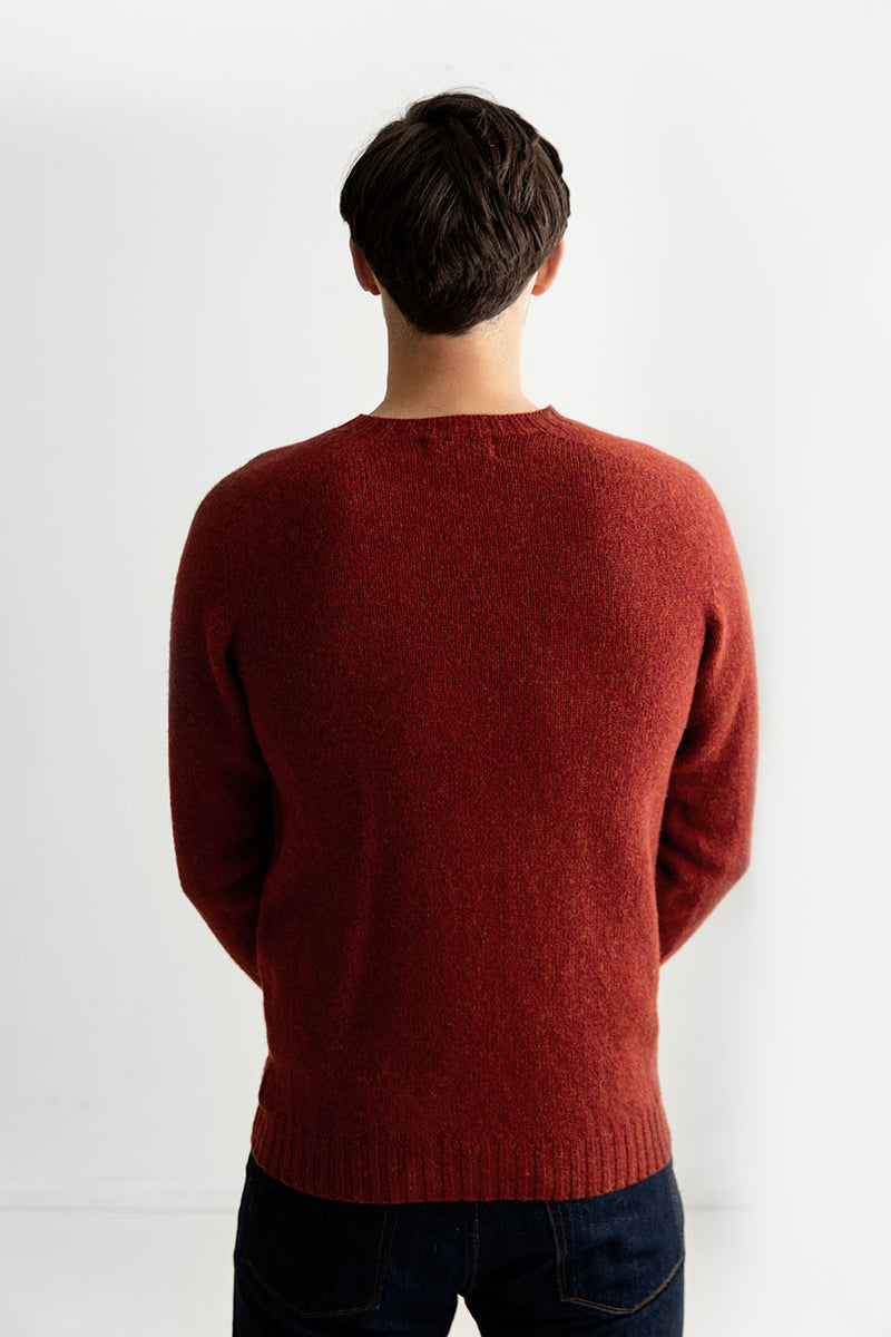 mens red russet shetland wool jumper sweater back