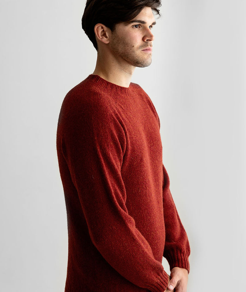 mens red shetland wool jumper sweater russet 