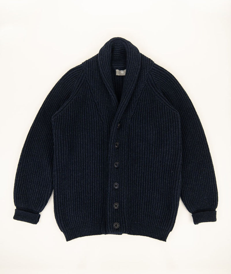mens ribbed shawl collar wool cardigan navy blue