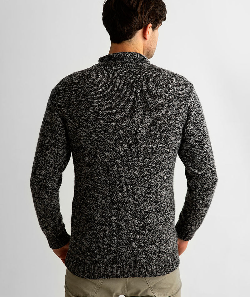 mens roll neck chunky jumper sweater black marl pebble