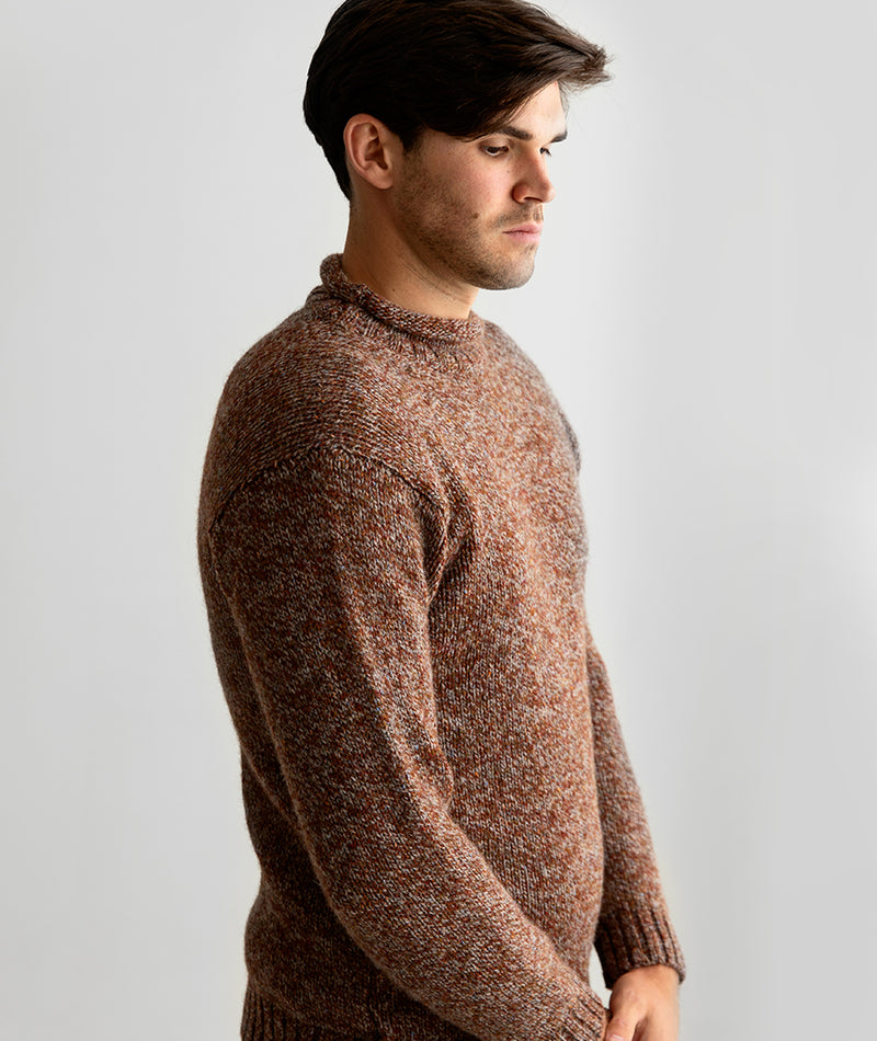 mens rust chunky wool jumper sweater roll neck