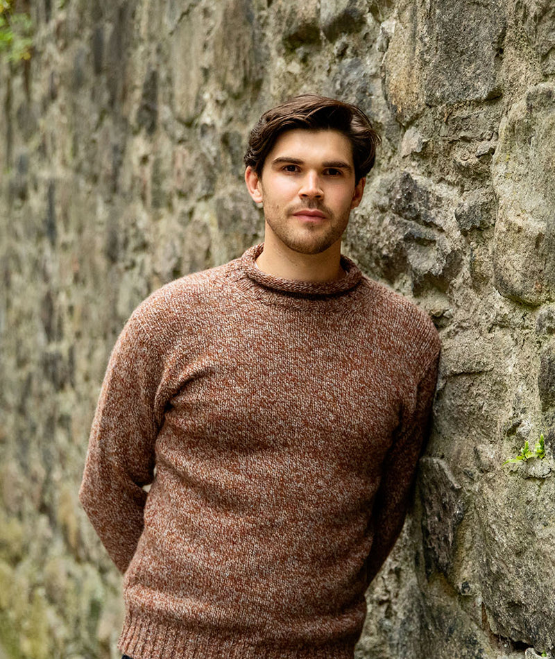 mens autumn rust marl wool jumper sweater roll neck