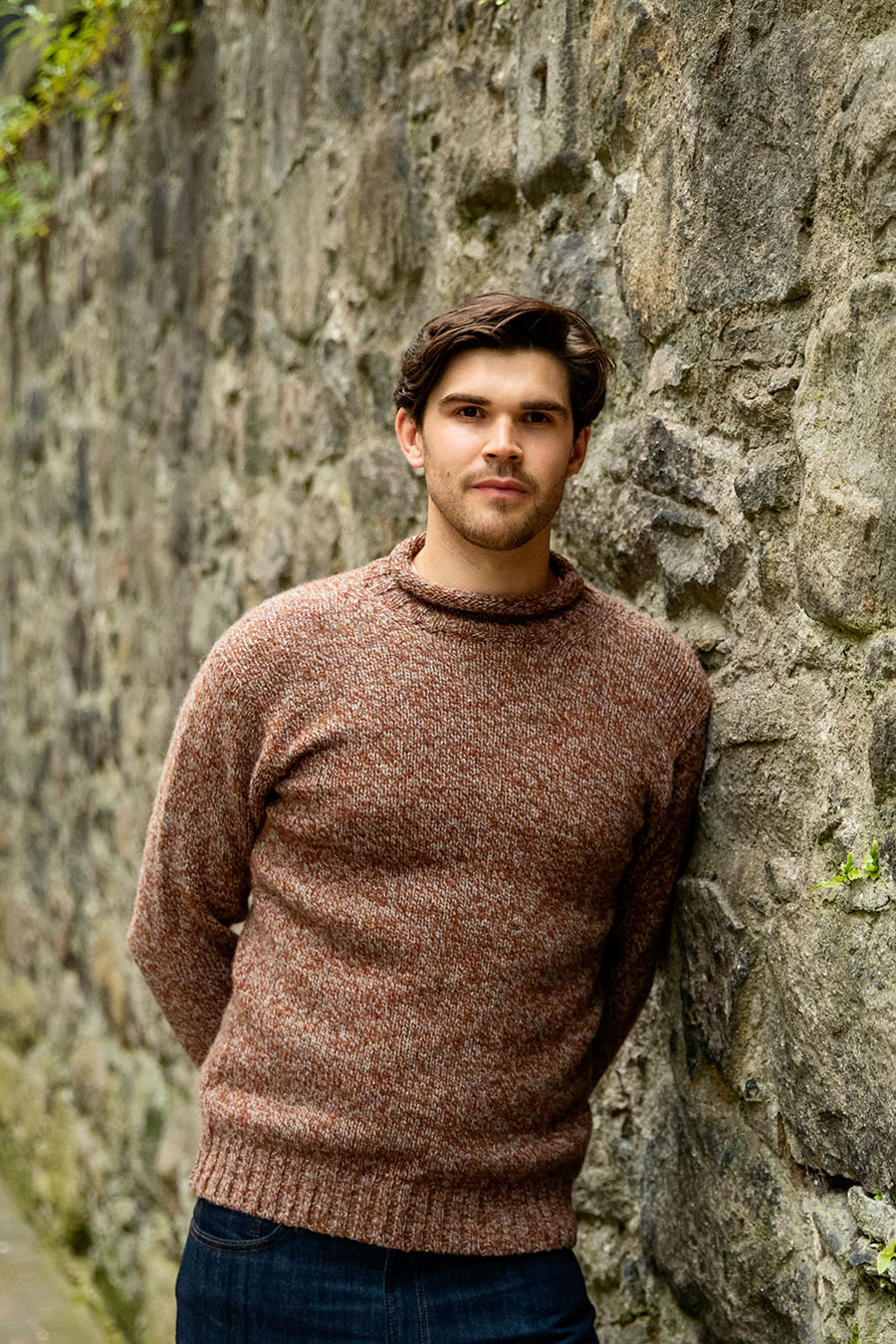 mens autumn rust marl wool jumper sweater roll neck