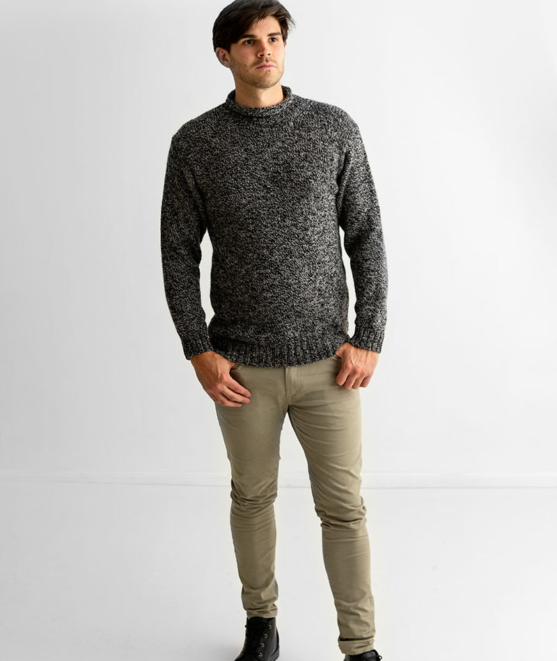 mens chunky wool black jumper sweater roll neck