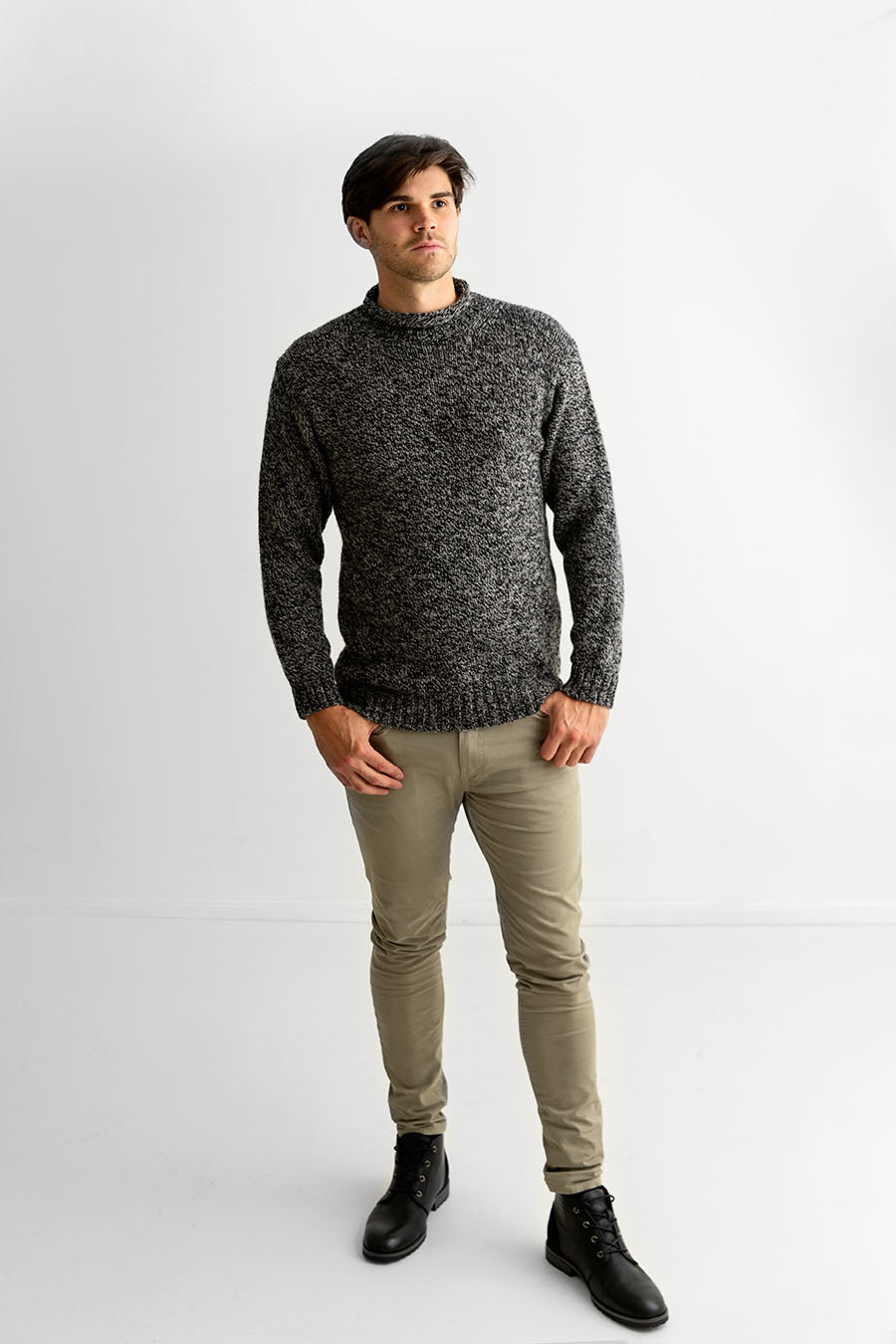 mens chunky wool black jumper sweater roll neck