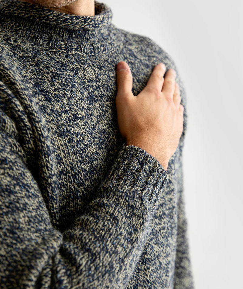 mens scottish wool roll neck jumper sweater blue green grey