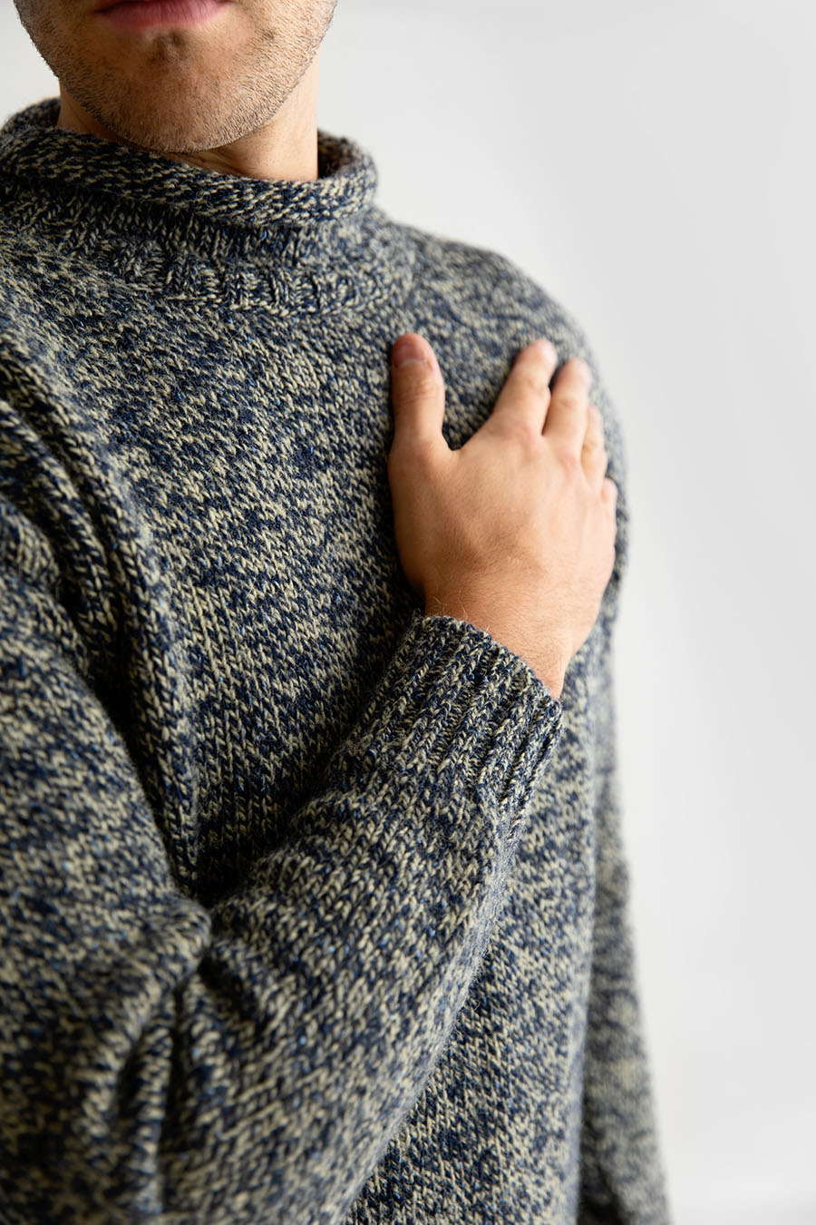 mens scottish wool roll neck jumper sweater blue green grey