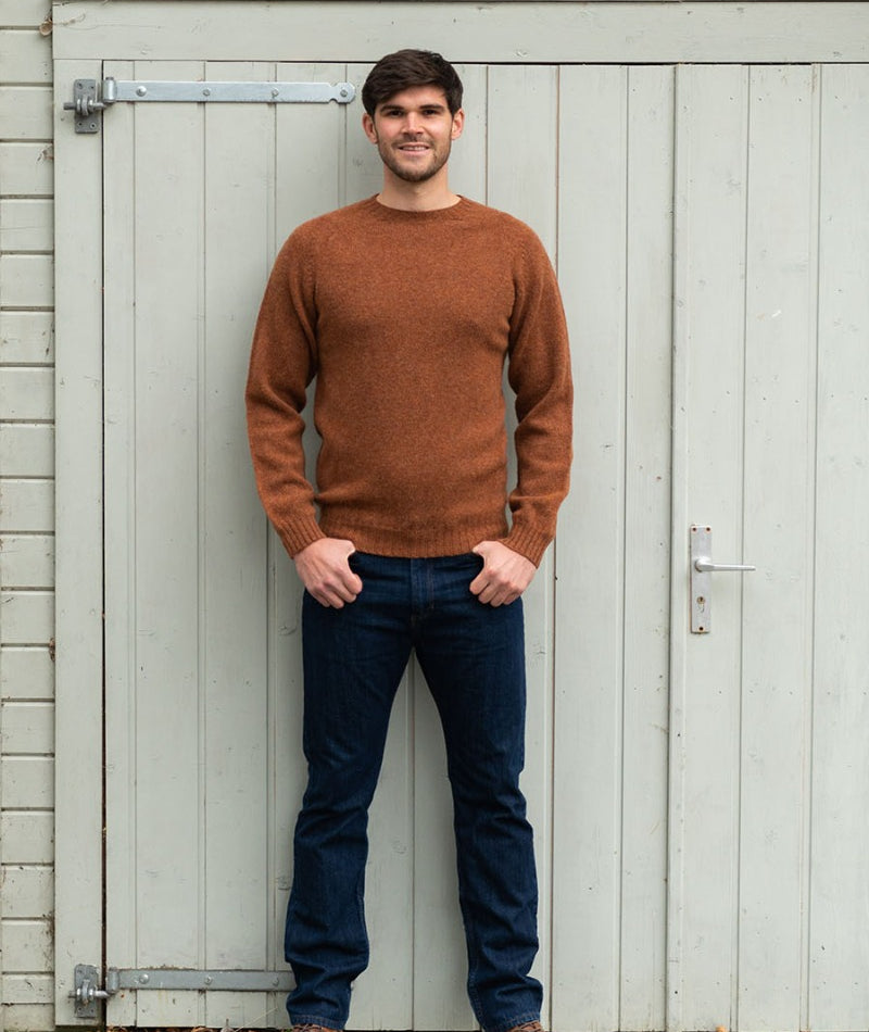 mens sienna brown shetland wool jumper sweater crew round neck