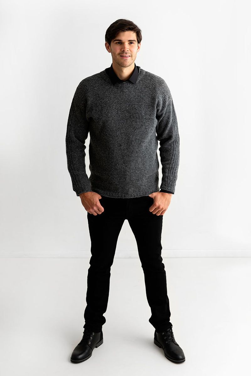 Mens grey wool gansey jumper guernsey sweater