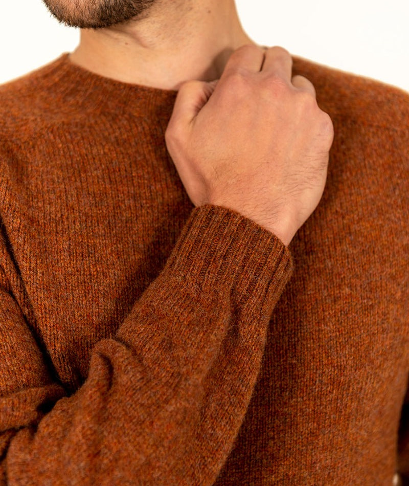 mens shetland wool jumper sweater sienna brown rust