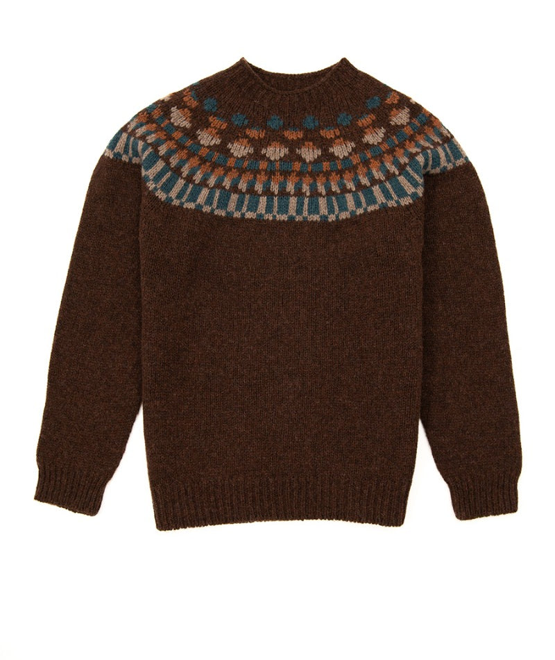 mens Staffa fair isle yoke jumper coffee brown