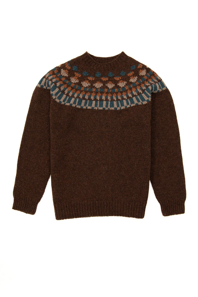 mens Staffa fair isle yoke jumper coffee brown