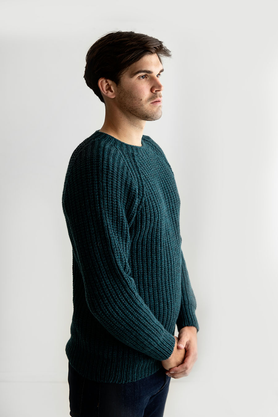 mens teal fisherman rib sweater jumper lambs wool geelong