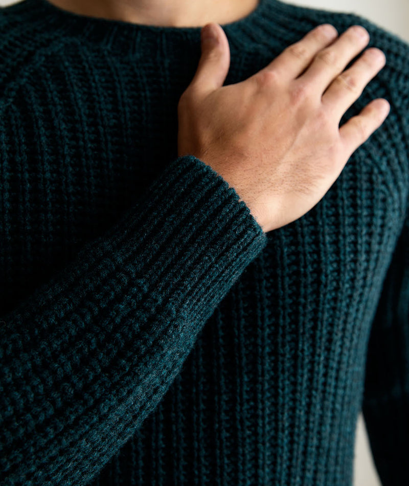 mens teal geelong lambs wool fisherman rib jumper sweater