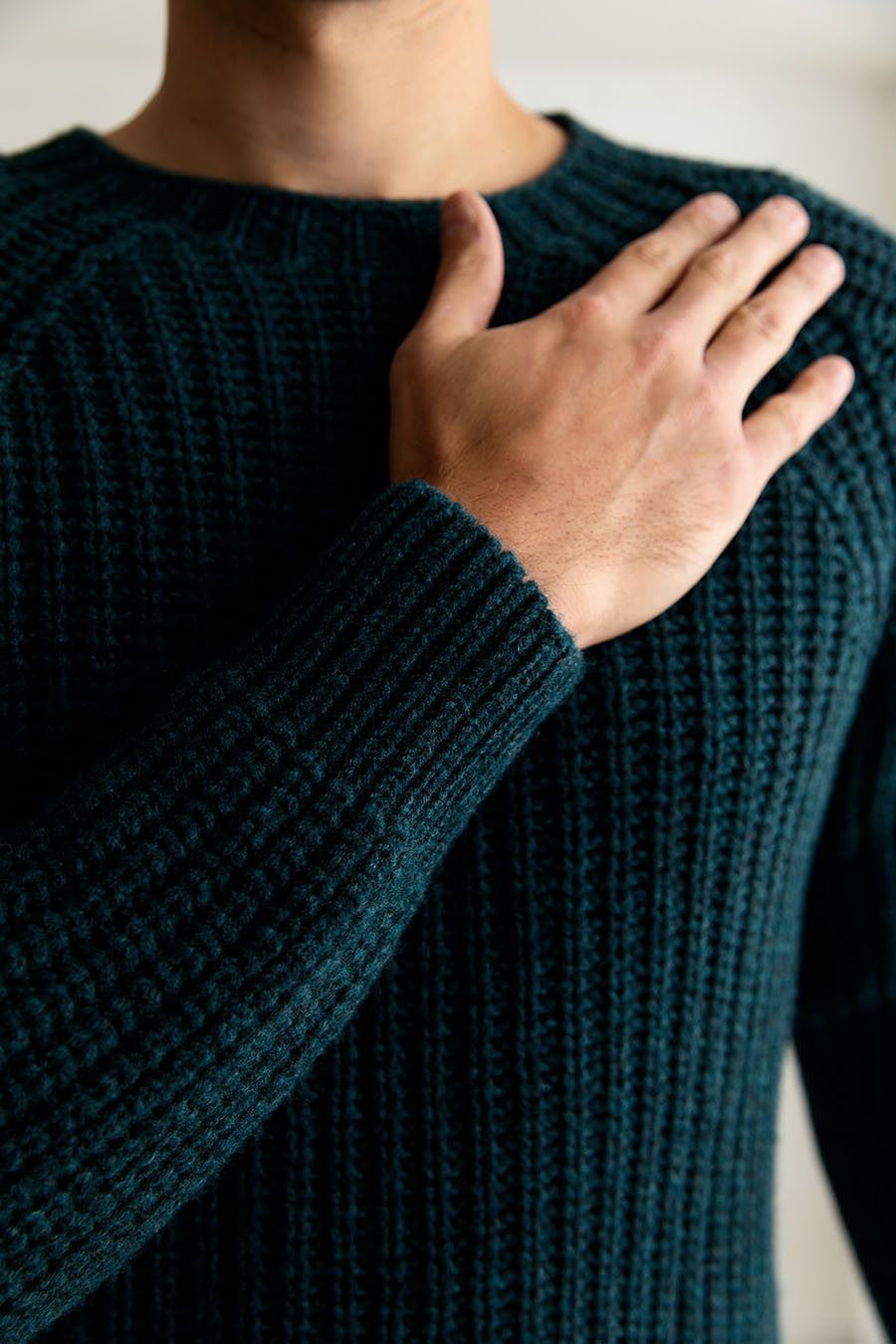 mens teal geelong lambs wool fisherman rib jumper sweater
