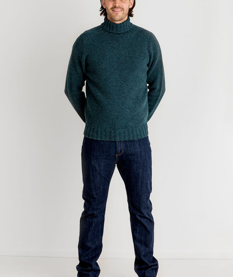 mens teal lambs wool polo neck jumper sweater chunky geelong