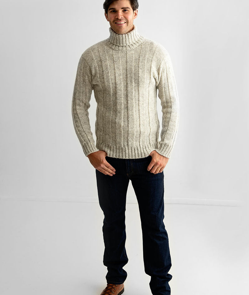 Mens undyed wool turtle neck sweater polo jumper ribbed