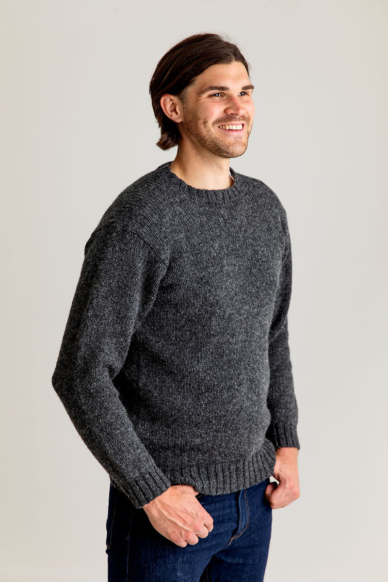 mens wool crew neck mid grey jumper sweater chunky round