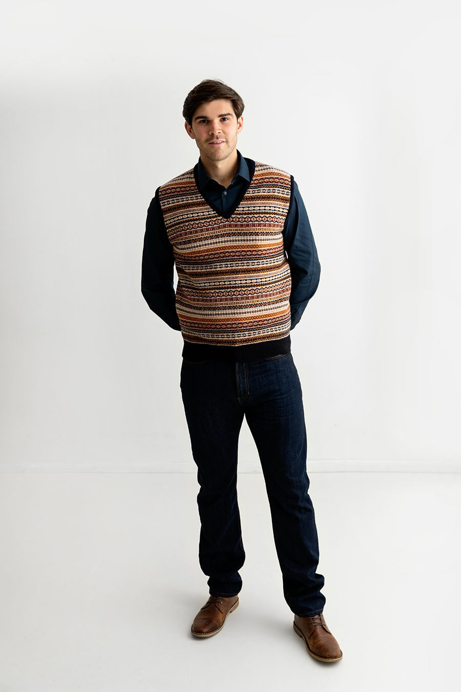mens fair isle sweater vest slipover tank top sleeveless jumper navy gold