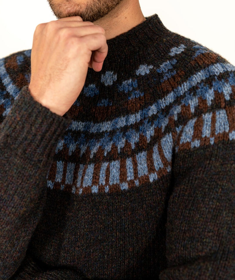 mens fairisle jumper sweater brown blue wool staffa