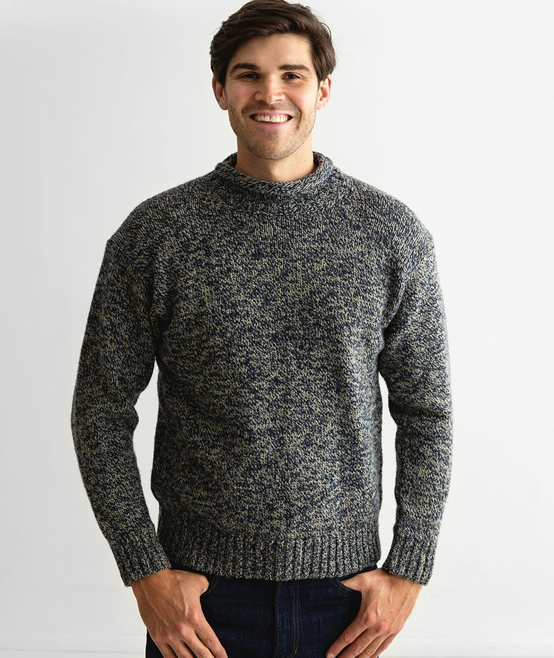 mens wool roll neck jumper sweater blue green grey cromarty