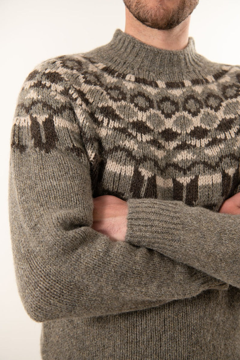 mens yoke fair isle jumper shetland wool beige brown