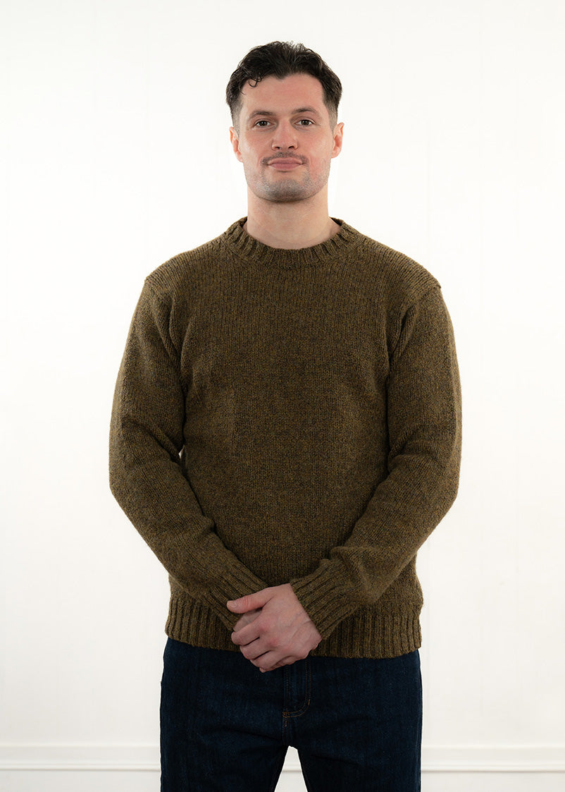 Mens Chunky Crew Neck Jumper - moss