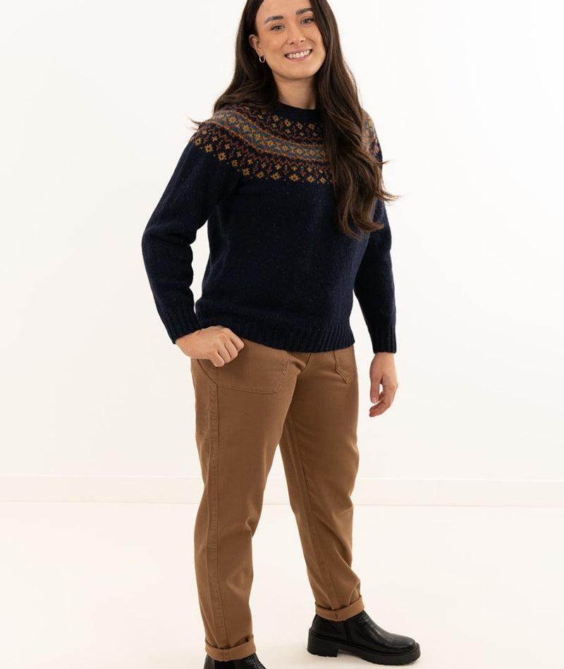 Navy fair isle jumper sweater blue wool womens ladies croft
