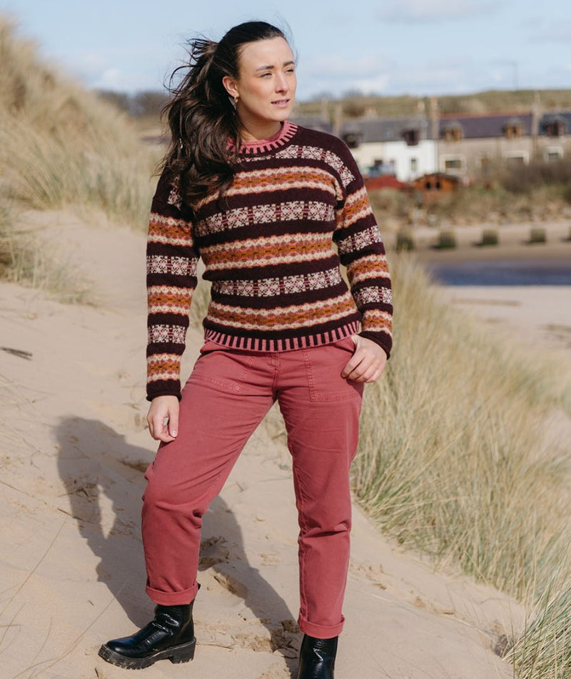 Pitmedden burgundy fair isle jumper