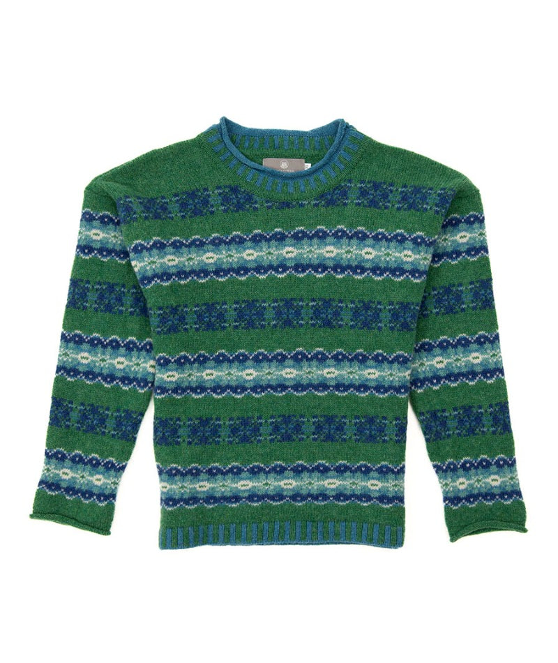 Pitmedden fair isle jumper green wool