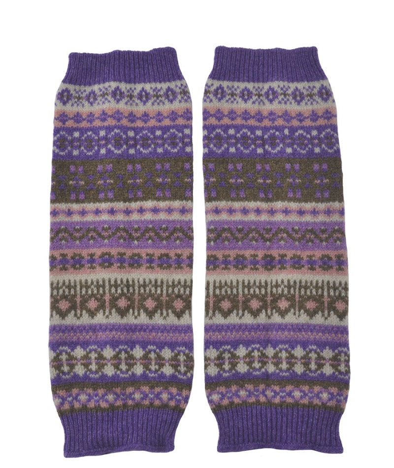 purple fair isle fingerless gloves wrist warmers clyde