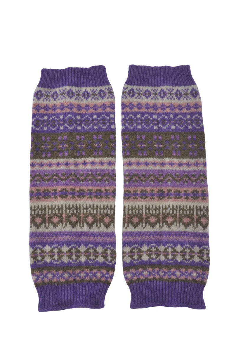 purple fair isle fingerless gloves wrist warmers clyde