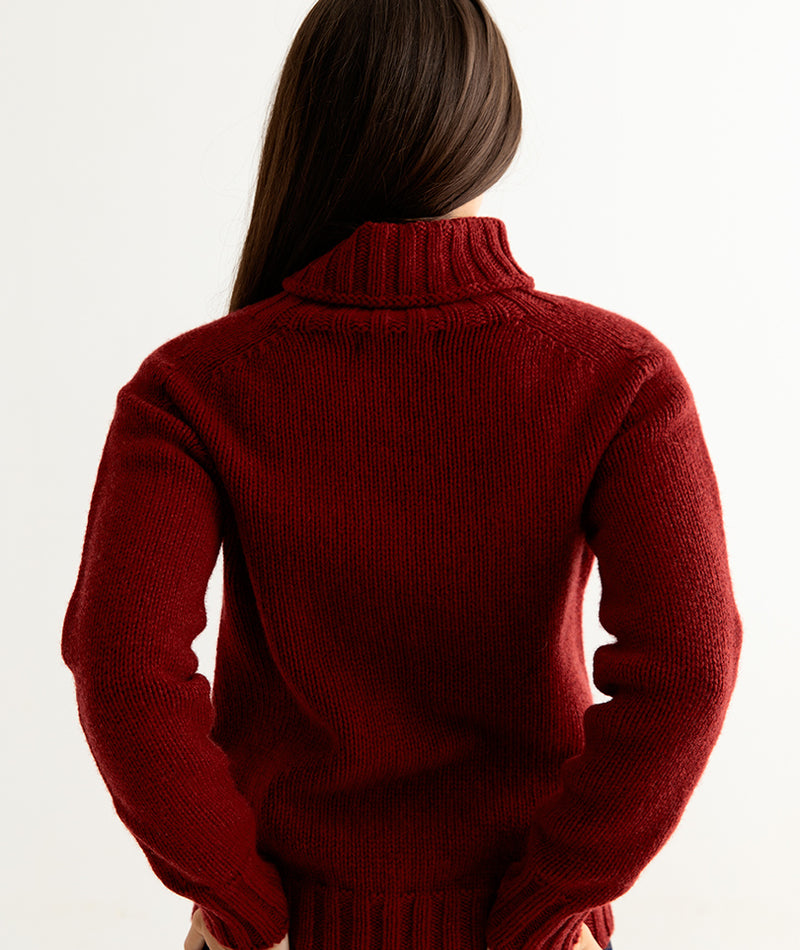 womens red polo neck jumper sweater fine lambswool back