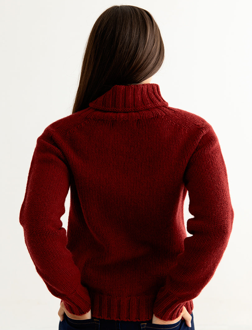 womens red polo neck jumper sweater fine lambswool back