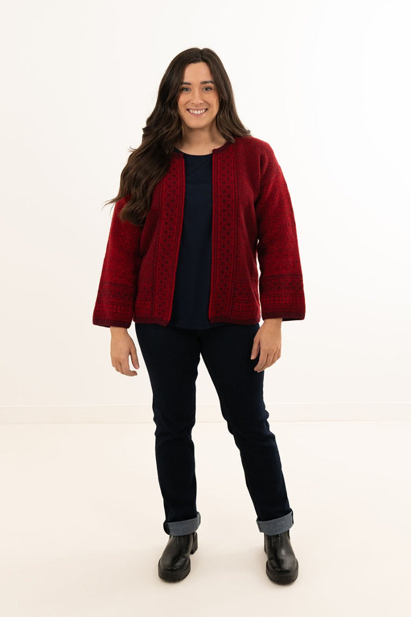 red wool fair isle womens cardigan sweater towie kimono