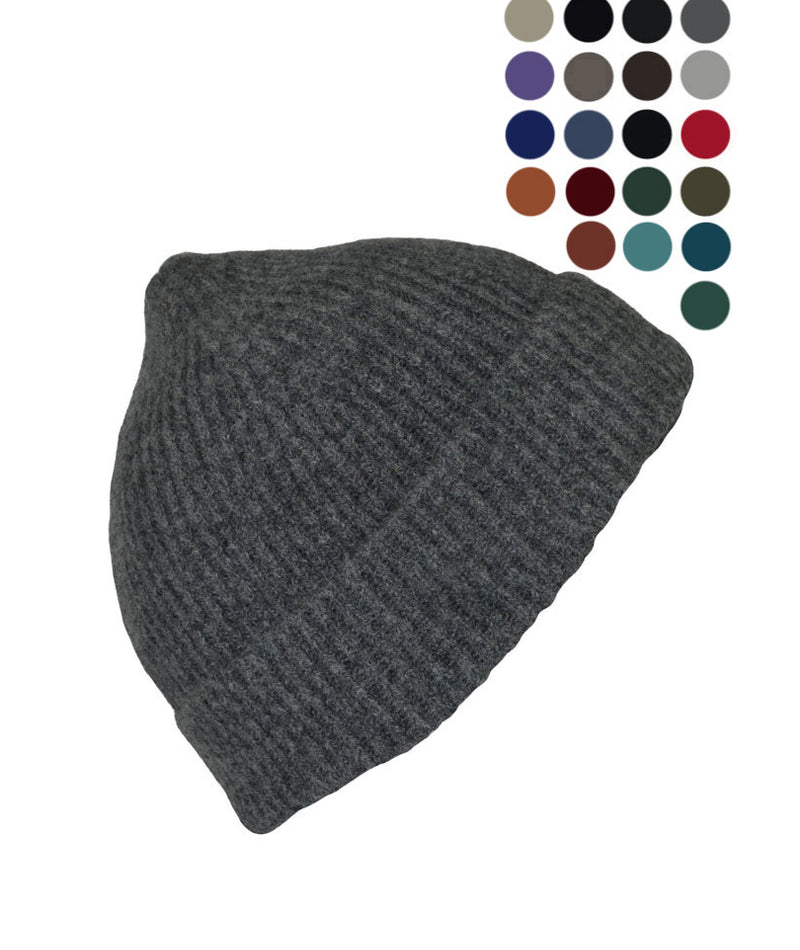 Lambs wool Ribbed Beanie Hat. Made in Scotland Scottish