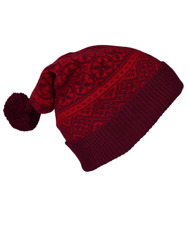 Rubislaw fair isle ski hat scarlet burgundy red