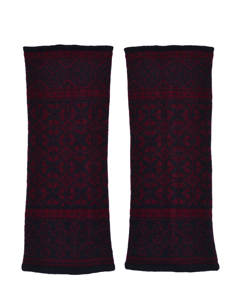 Rubislaw fair isle wrist warmer fingerless gloves navy blue burgundy