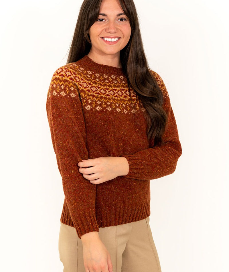womens fair isle rust jumper sweater wool croft 