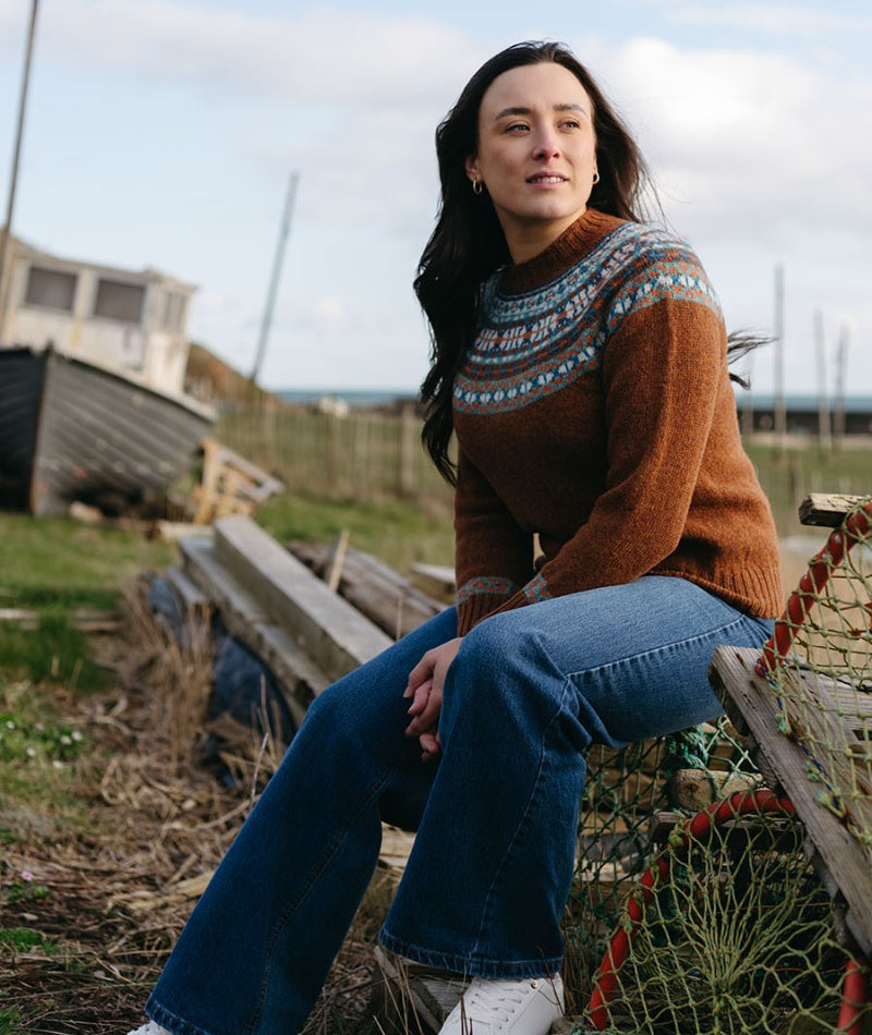 rust fair isle jumper sweater festival yoke