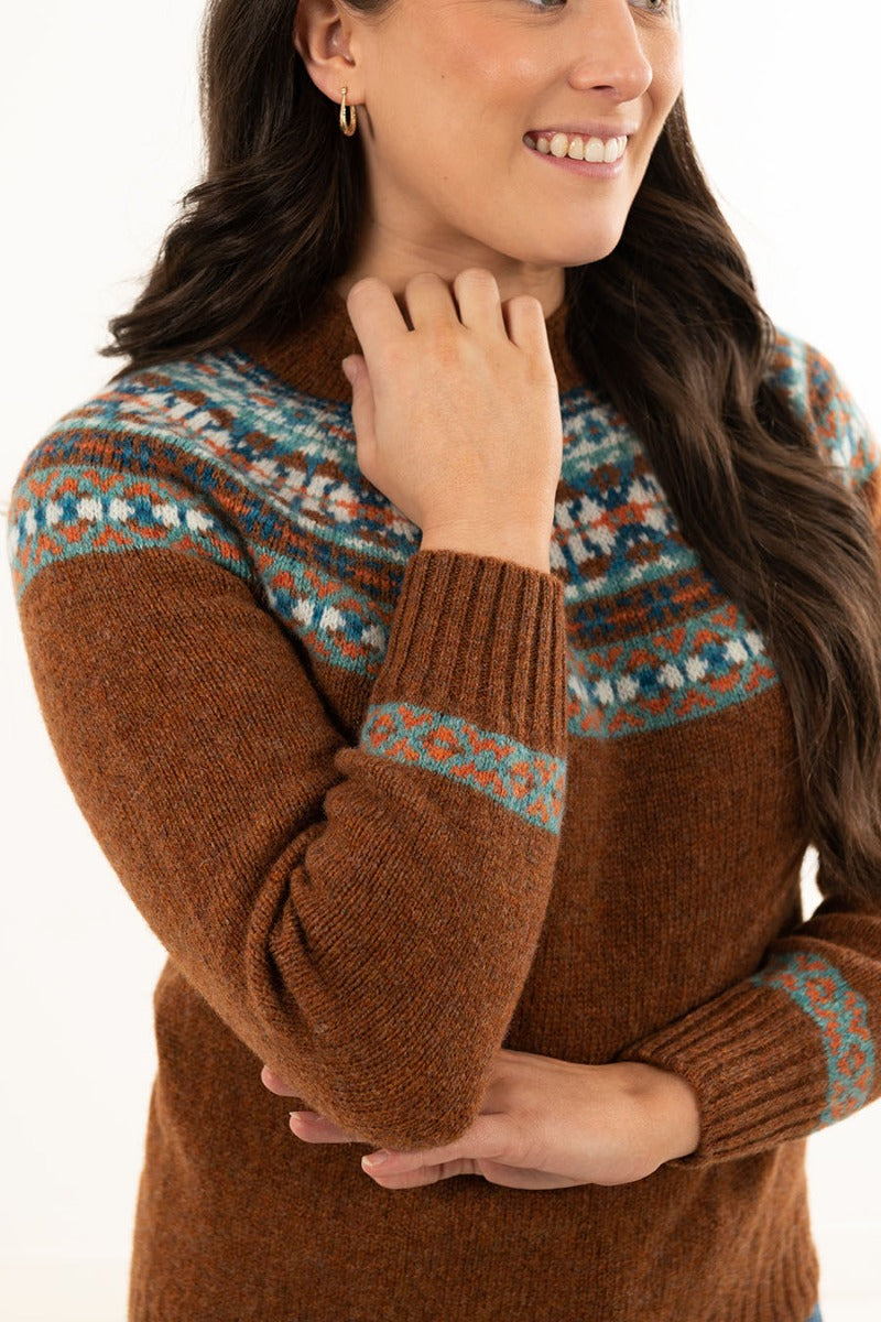 rust wool fair isle jumper sweater festival yoke