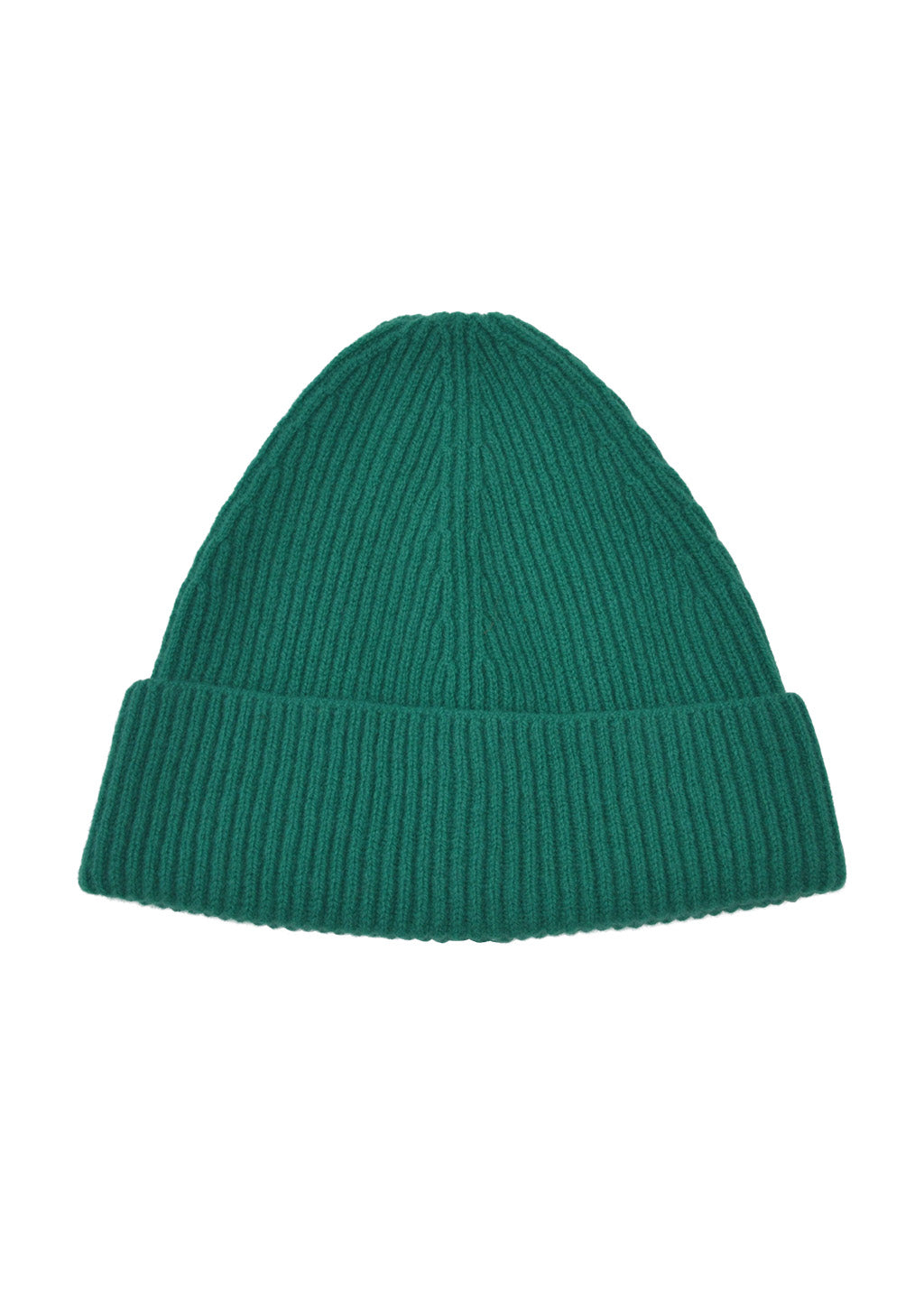 A sea green ribbed knit beanie hat with a folded cuff, shown against a plain white background.