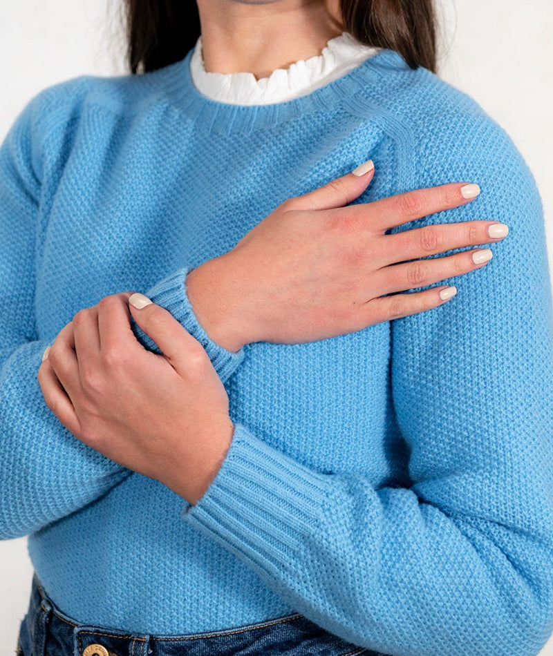 womens sky blue moss stitch lambs wool jumper sweater fine geelong