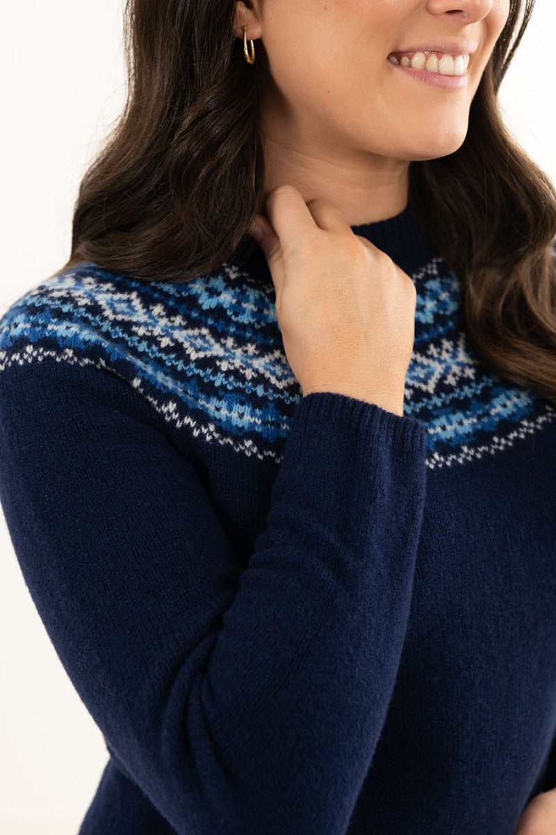 soft lambs wool navy blue fair isle jumper womens geelong