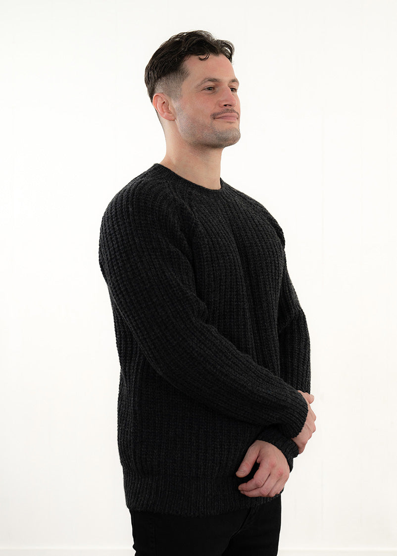 Mens Geelong Superfine Lambswool Fisherman’s Rib Jumper - Charcoal