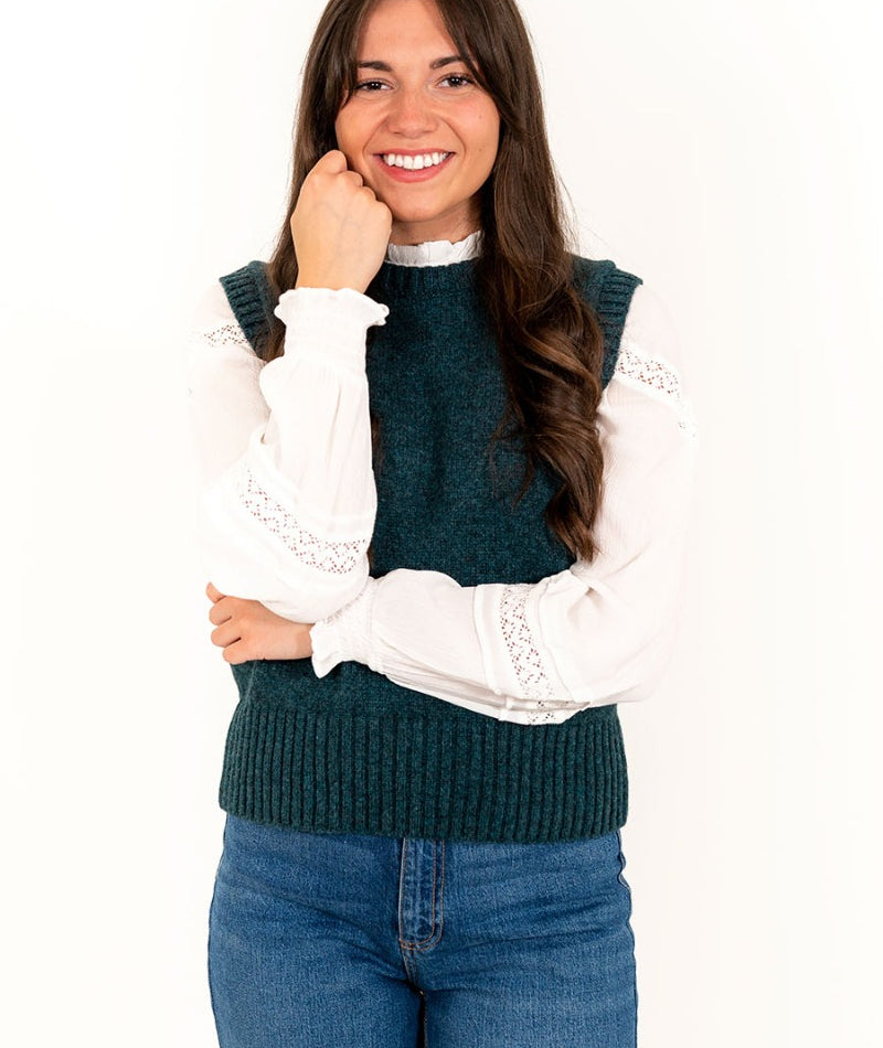 Teal green thick wool tank top sleeveless jumper