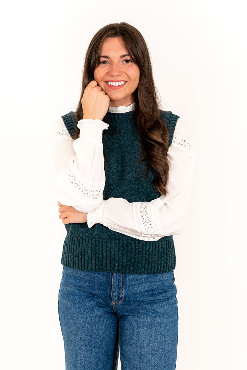 Teal green thick wool tank top sleeveless jumper