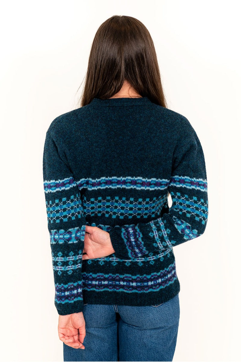 teal wool womens v neck cardigan fair isle craigievar